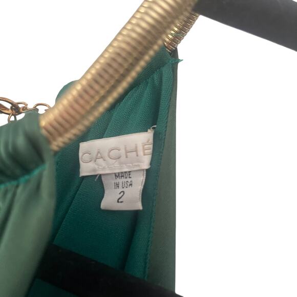 Cache Women's Size 2 XS Green Chain Neck Ruched Mermaid Formal Evening Dress - Picture 10 of 13